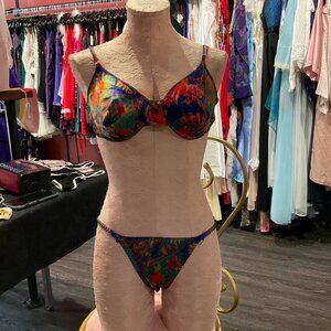 Classified Floral Print Bra and Underwear Set Adjustable Strap Sz 7/C Multicolor